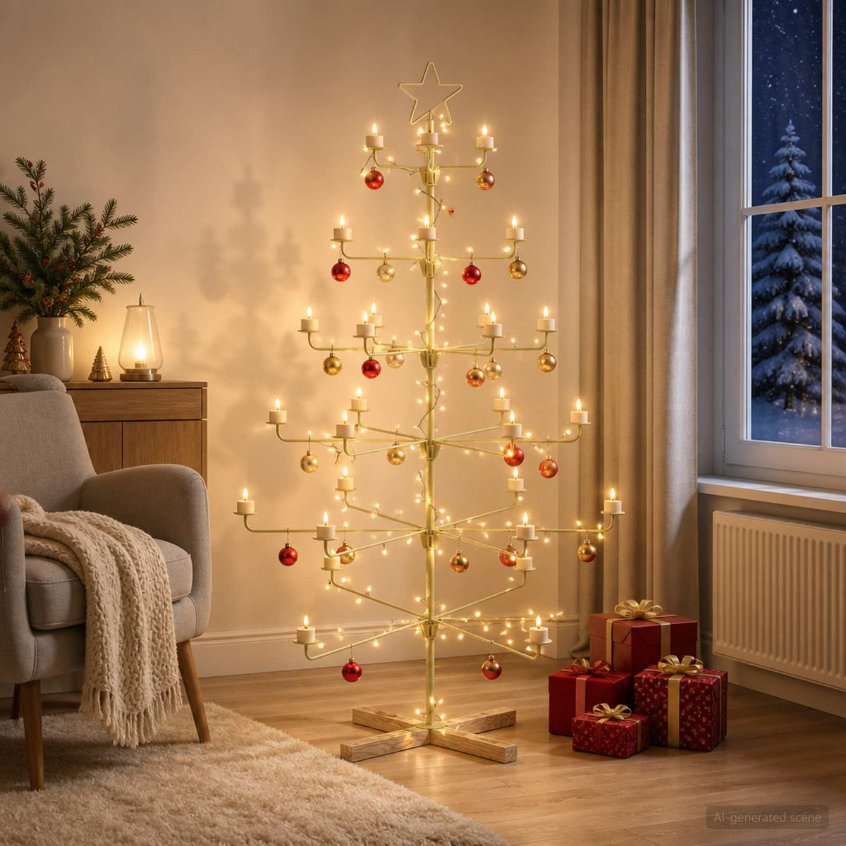 Metalen kerstboom met houder KUOPIO 150 cm Staal Goud is nu te koop bij PeponiXL, paradijselijk wonen!