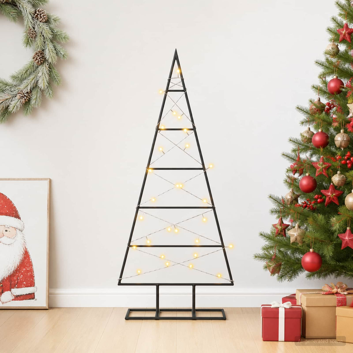 Metalen kerstboom KUOPIO 90 cm Warmwit Poedergecoat staal Zwart is nu te koop bij PeponiXL, paradijselijk wonen!