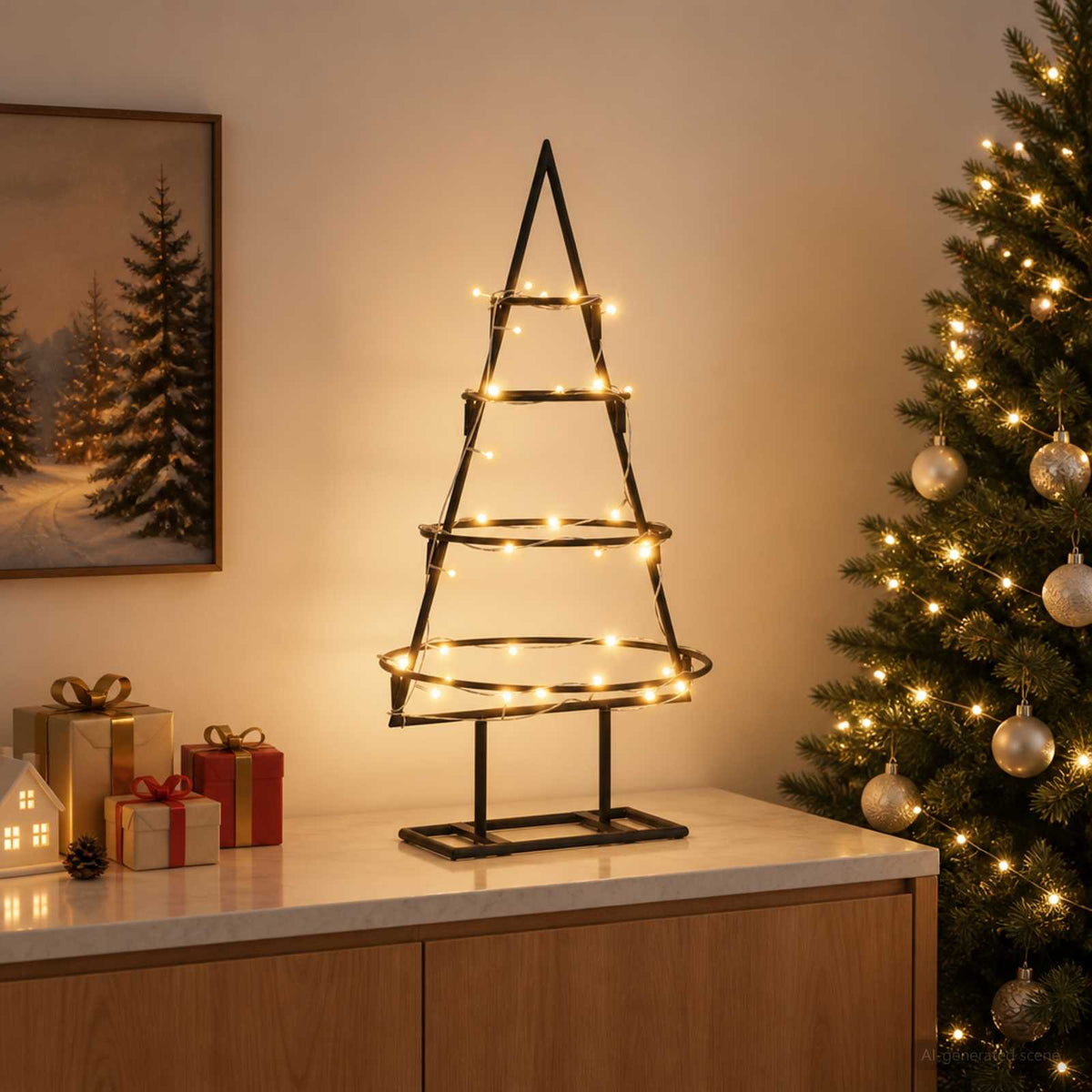 Metalen kerstboom met standaard KUOPIO 60 cm Warmwit Staal is nu te koop bij PeponiXL, paradijselijk wonen!