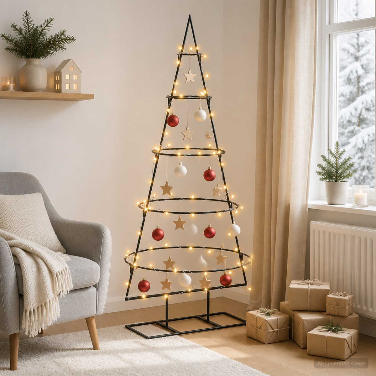 Metalen kerstboom met standaard KUOPIO 125 cm Warmwit Staal is nu te koop bij PeponiXL, paradijselijk wonen!