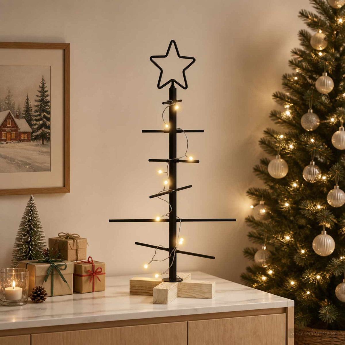 Metalen kerstboom KUOPIO 60 cm Warmwit Staal Zwart is nu te koop bij PeponiXL, paradijselijk wonen!