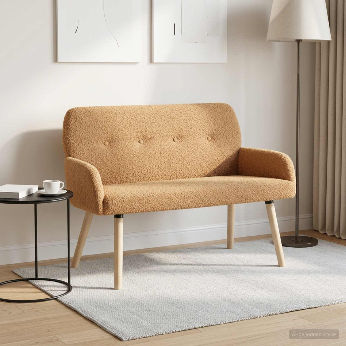 2-zitsbank met massief houten poten Beige Bouclé is nu te koop bij PeponiXL, paradijselijk wonen!