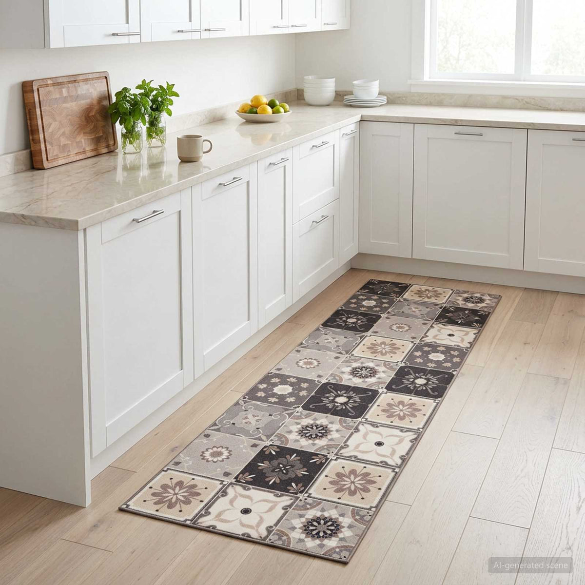Keuken Vloerkleed Grijs-beige mozaïek 300 x 60 cm is nu te koop bij PeponiXL, paradijselijk wonen!