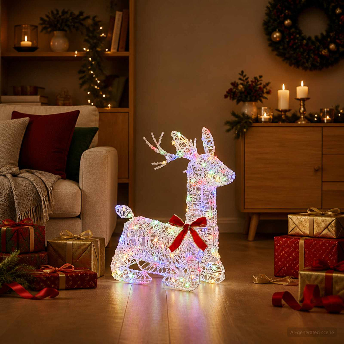 3D Kerst Rendier LOVIISA 140 LED's Meerkleurig 55 x 22 x 63 cm is nu te koop bij PeponiXL, paradijselijk wonen!