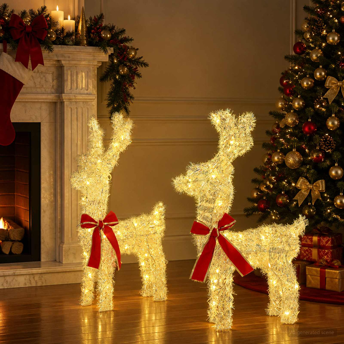 vidaXL 3D Kerst Rendier LOVIISA 2 st 80 LED's Warmwit