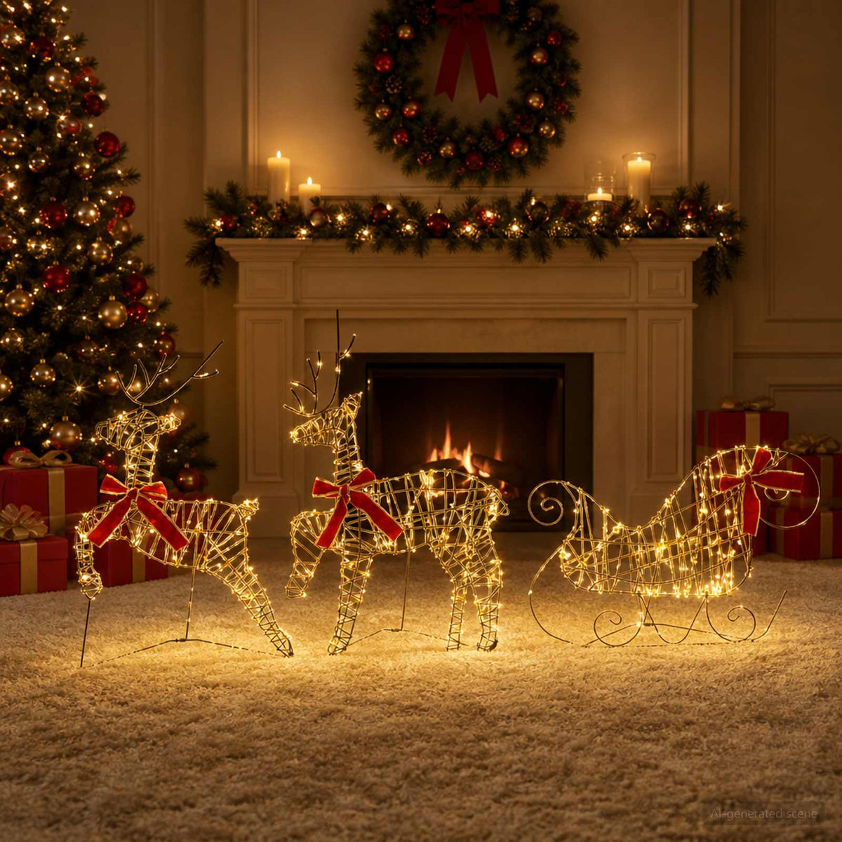 Kerstrendier met slee 3 st 60 LED's Warmwit 150 x 19 x 65 cm is nu te koop bij PeponiXL, paradijselijk wonen!