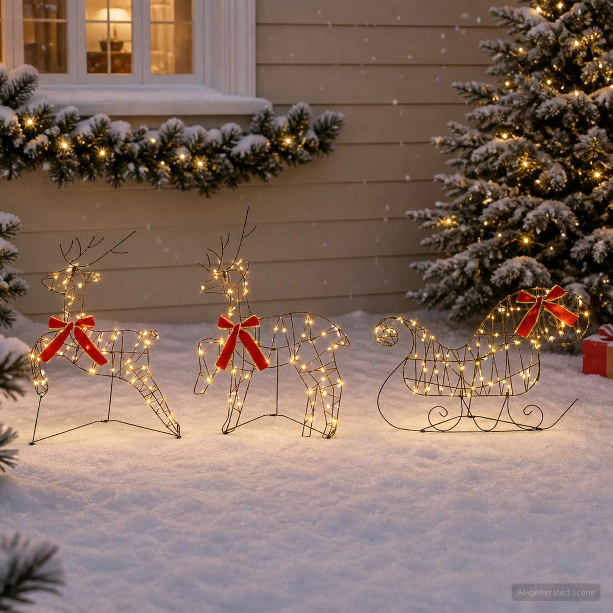 Kerstrendier met slee 3 st 140 LED's Warmwit 150 x 19 x 65 cm is nu te koop bij PeponiXL, paradijselijk wonen!