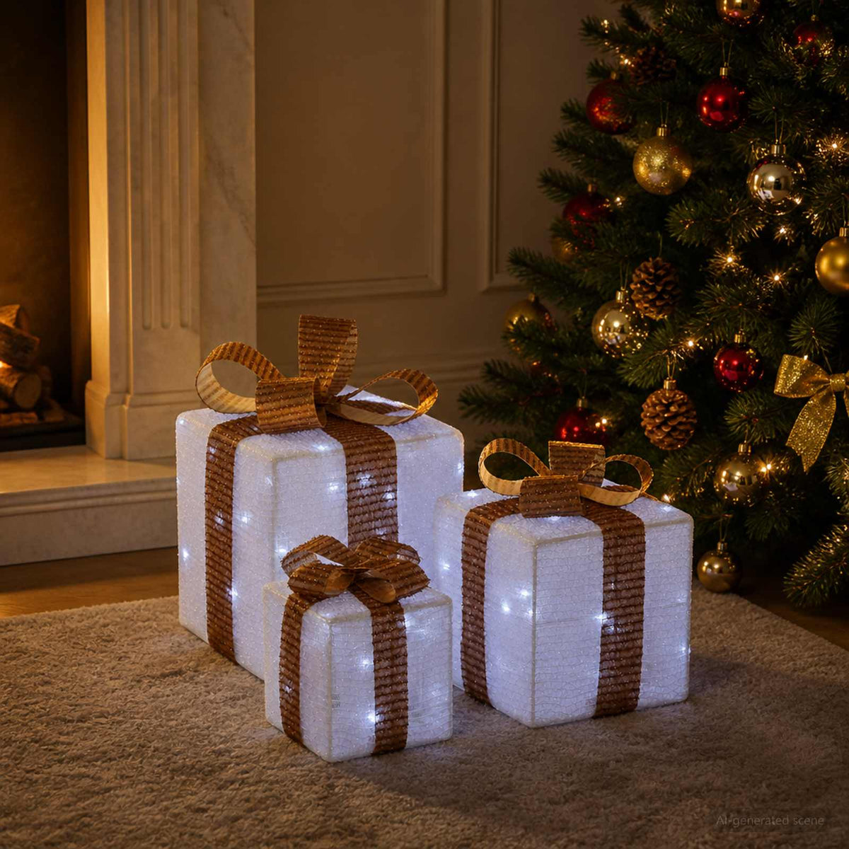 vidaXL Verlichte kerstcadeau doos 3 st 64 LED's Koel wit