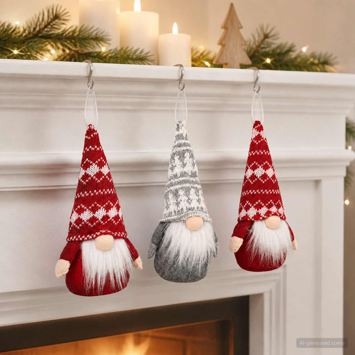Zittende kerstkabouterset 3 st Rood en Grijs 10 x 18 cm is nu te koop bij PeponiXL, paradijselijk wonen!