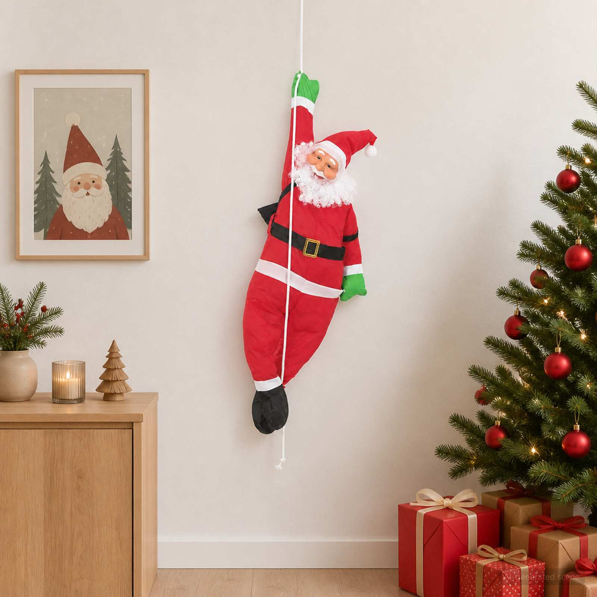 Hangende Kerstman aan touw Rood 30 x 15 x 130 cm Polyester is nu te koop bij PeponiXL, paradijselijk wonen!