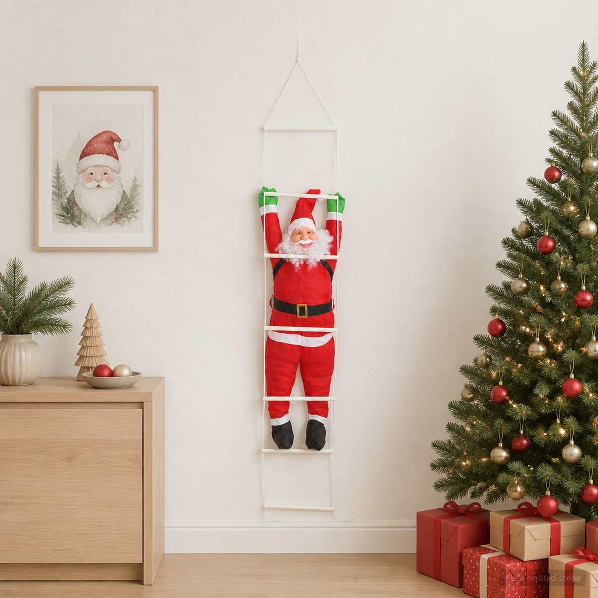 Hangende kerstman op ladder Rood 30 x 15 x 170 cm Polyester is nu te koop bij PeponiXL, paradijselijk wonen!
