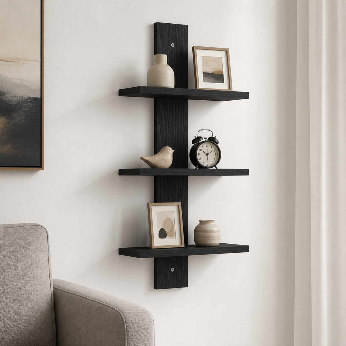 Wandplank Zwart eiken 30 x 13.5 x 64.5 cm Bewerkt hout is nu te koop bij PeponiXL, paradijselijk wonen!