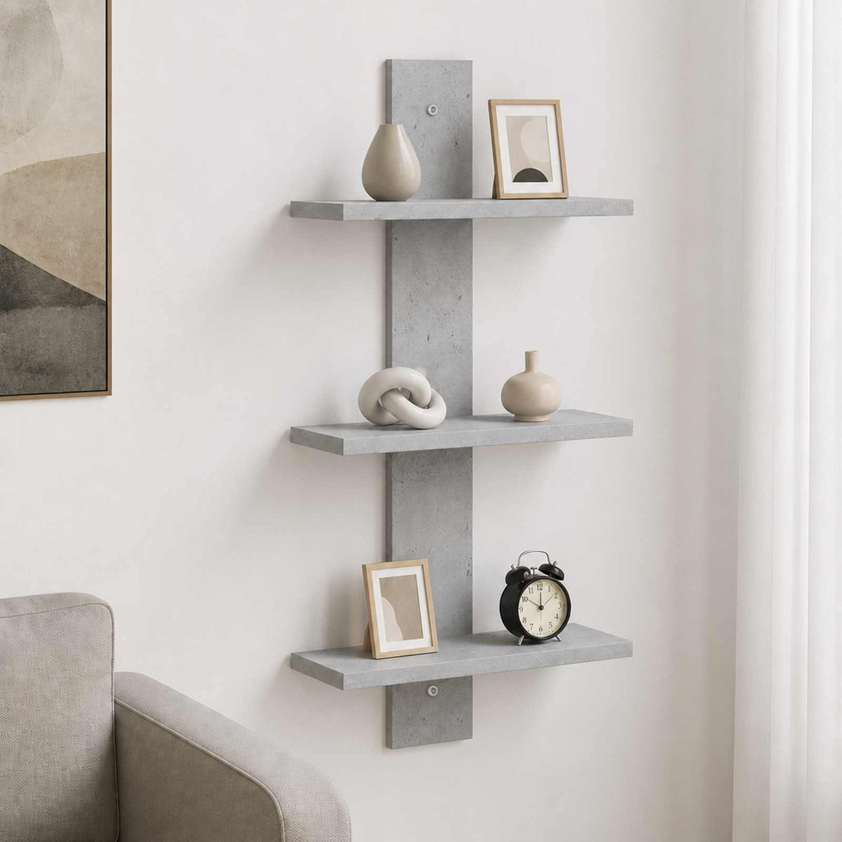 Wandplank Betongrijs 30 x 13.5 x 64.5 cm Bewerkt hout is nu te koop bij PeponiXL, paradijselijk wonen!