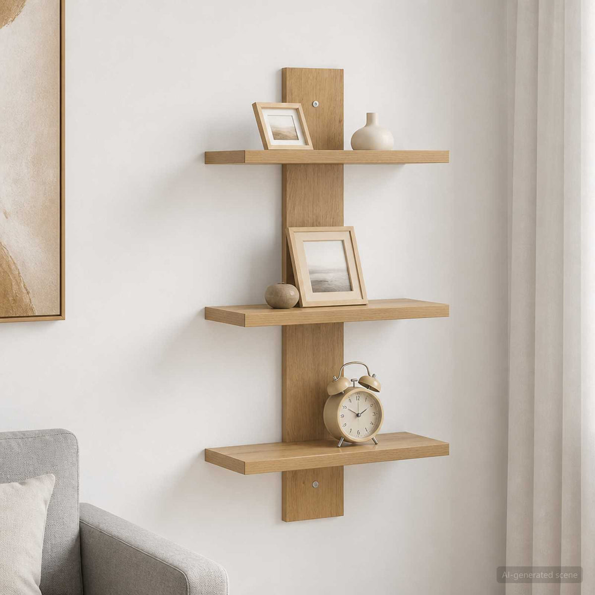 Wandplank Artisanaal eiken 30 x 13.5 x 64.5 cm Bewerkt hout is nu te koop bij PeponiXL, paradijselijk wonen!