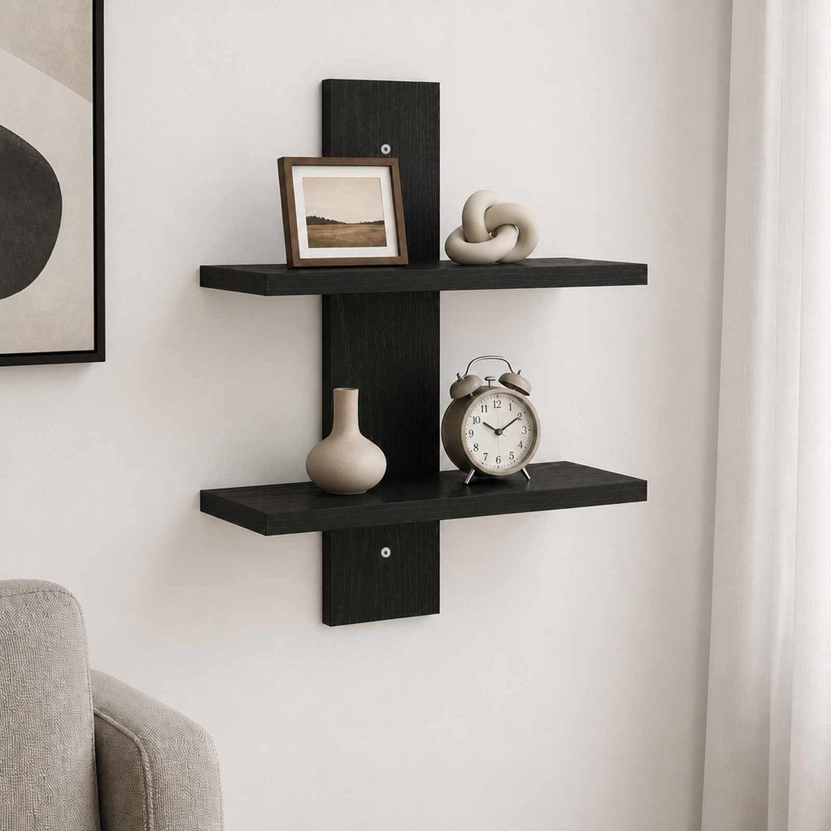 Wandplank Zwart eiken 30 x 13,5 x 43 cm Bewerkt hout is nu te koop bij PeponiXL, paradijselijk wonen!