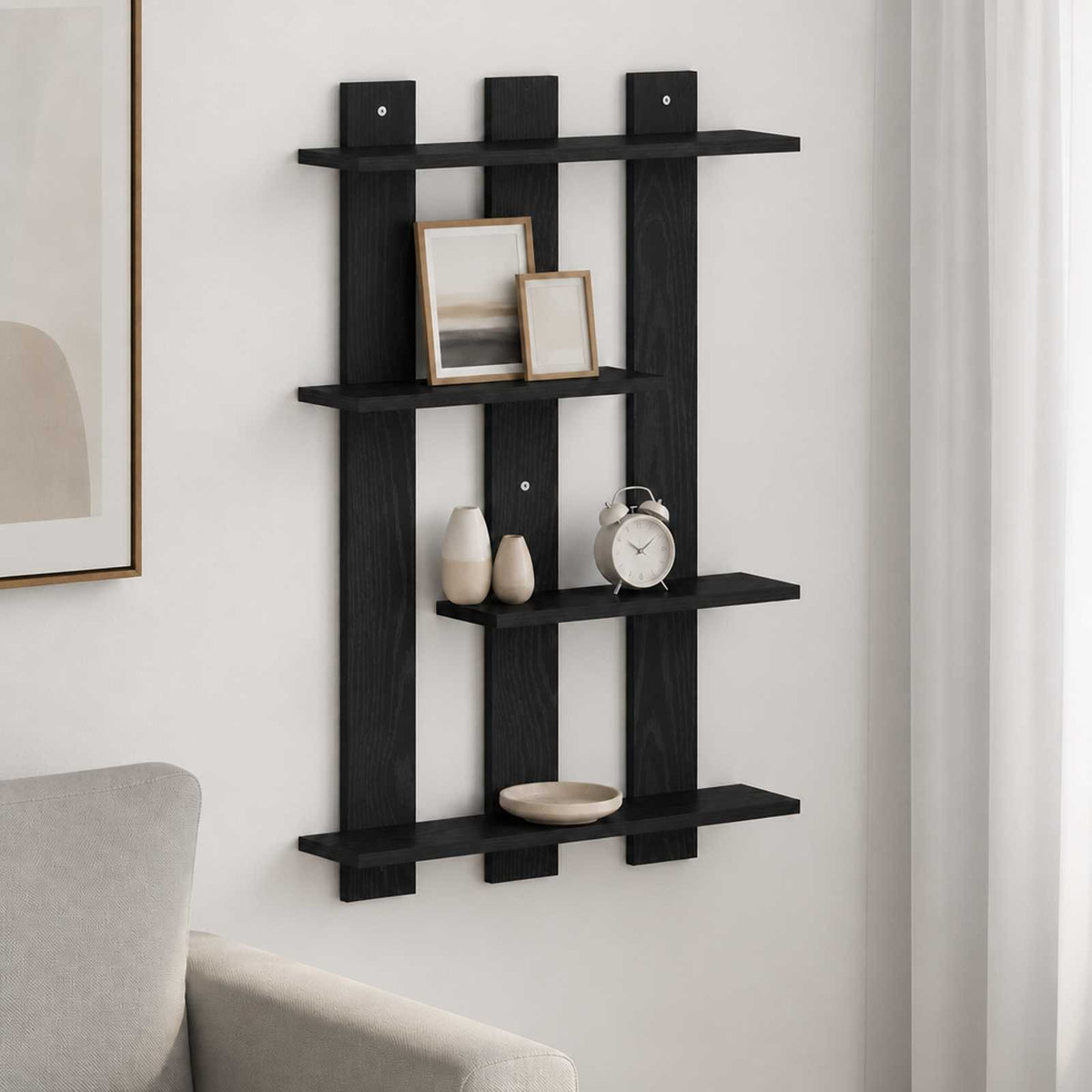 Wandplank Zwart eiken 61 x 13,5 x 88 cm Bewerkt hout is nu te koop bij PeponiXL, paradijselijk wonen!