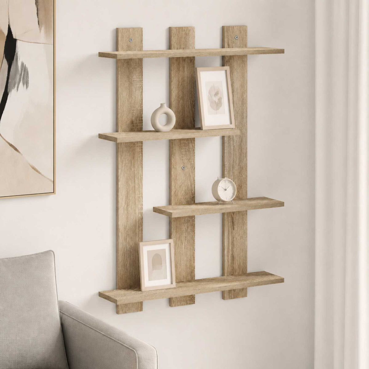 Wandplank Sonoma Eiken 61 x 13,5 x 88 cm Bewerkt hout is nu te koop bij PeponiXL, paradijselijk wonen!