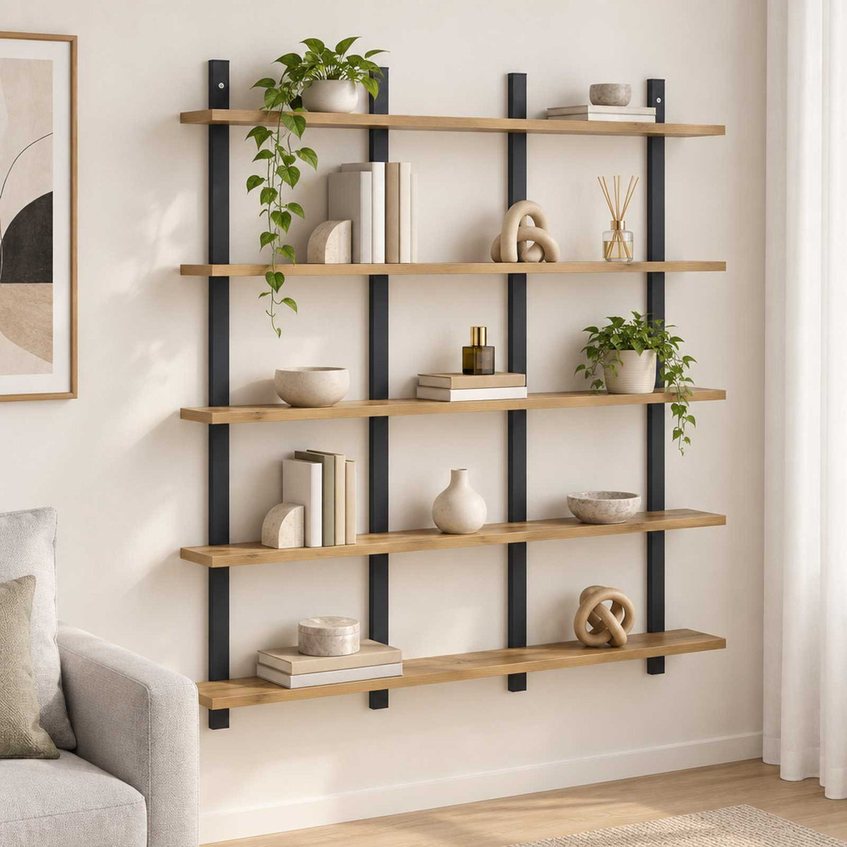 Wandplank Artisanaal eiken 102 x 13.5 x 102 cm Bewerkt hout is nu te koop bij PeponiXL, paradijselijk wonen!