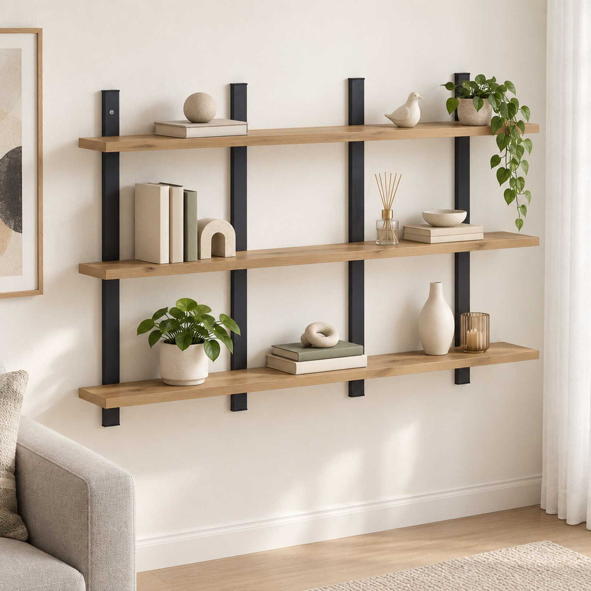 Wandplank Artisanaal eiken 102 x 13.5 x 58 cm Bewerkt hout is nu te koop bij PeponiXL, paradijselijk wonen!
