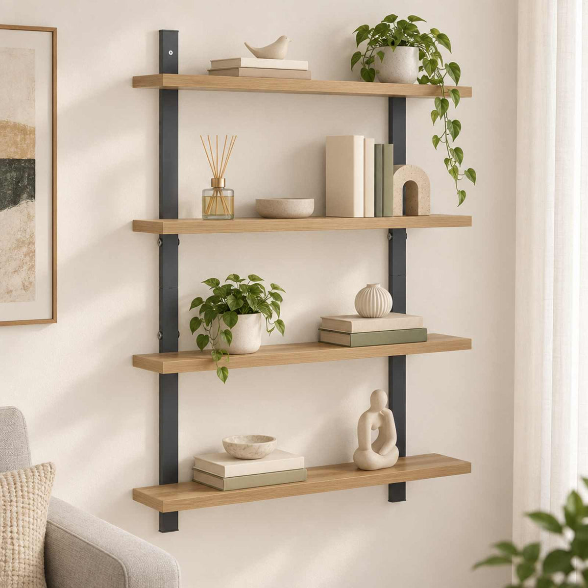 Wandplank Artisanaal eiken 60.5 x 13.5 x 80.5 cm Bewerkt hout is nu te koop bij PeponiXL, paradijselijk wonen!