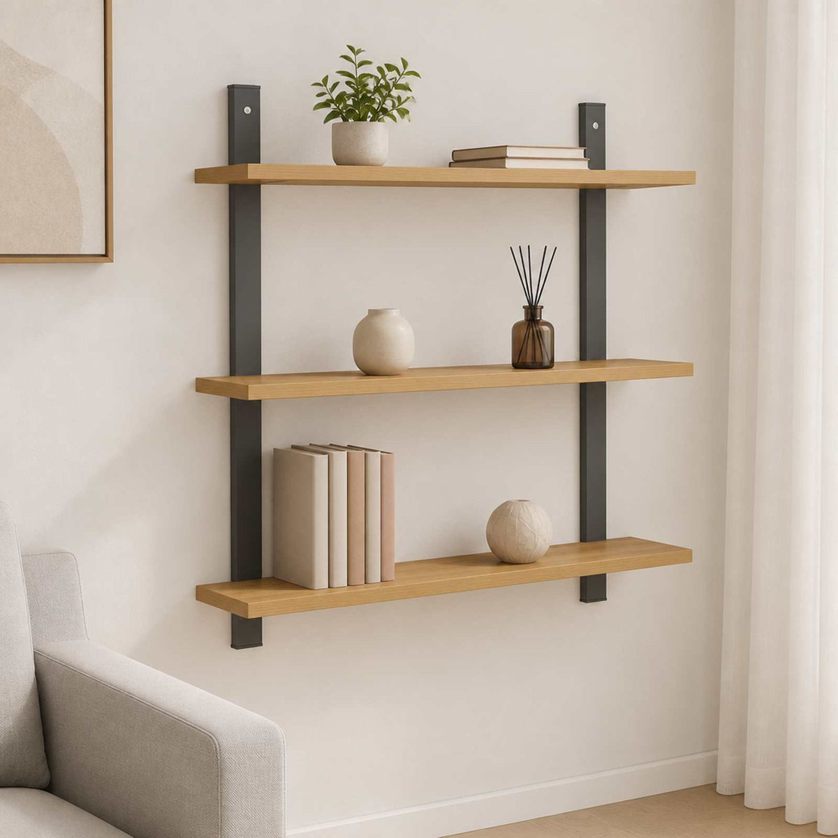 Wandplank Artisanaal eiken 60,5 x 13,5 x 58,5 cm Bewerkt hout is nu te koop bij PeponiXL, paradijselijk wonen!