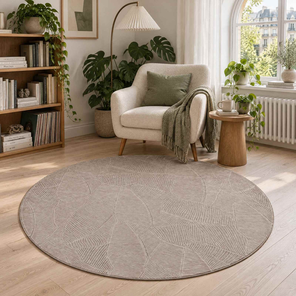 Vloerkleed IZA Beige Ø 160 cm 100% Polyester Laagpolig is nu te koop bij PeponiXL, paradijselijk wonen!