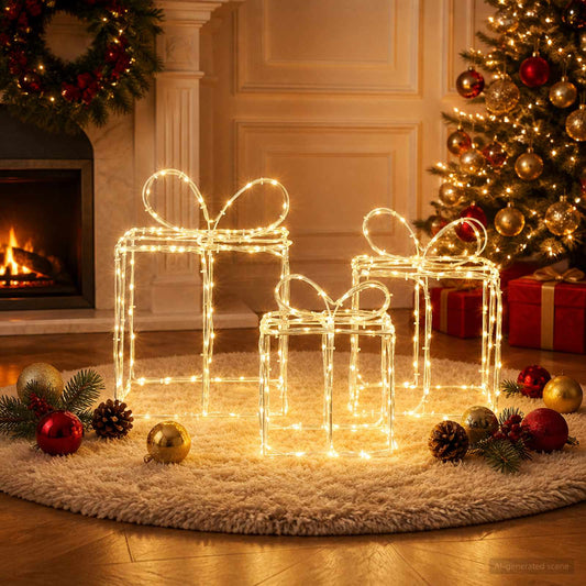 Verlichte kerstcadeaudozen LOVIISA 3 st 360 LED's Warmwit is nu te koop bij PeponiXL, paradijselijk wonen!