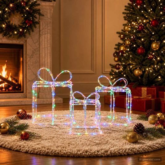 Verlichte kerstcadeaudozen LOVIISA 3 st 360 LED's Meerkleurig is nu te koop bij PeponiXL, paradijselijk wonen!