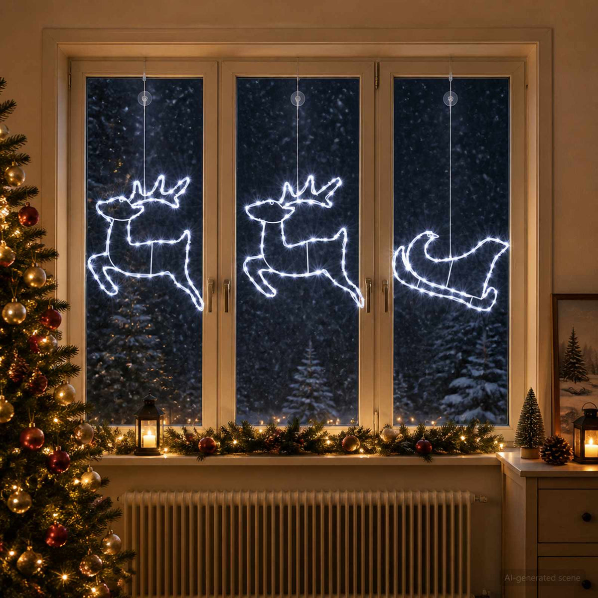 Hert en slee kerstdecoratie LOVIISA 180 LED's Koel wit is nu te koop bij PeponiXL, paradijselijk wonen!