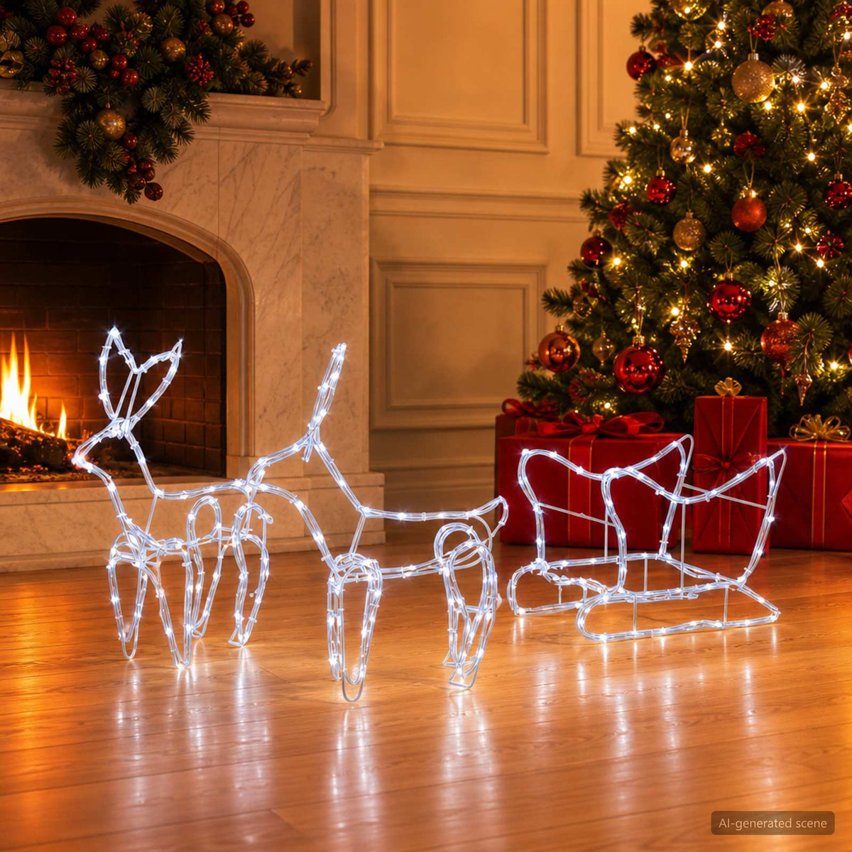 Hert en slee kerstdecoratie LOVIISA 240 LED's Koudwit is nu te koop bij PeponiXL, paradijselijk wonen!