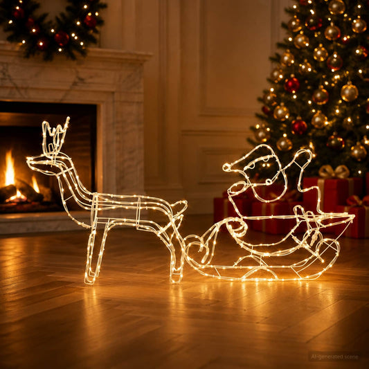 Kerstdecoratie rendier en slee LOVIISA 320 LED's Warmwit is nu te koop bij PeponiXL, paradijselijk wonen!
