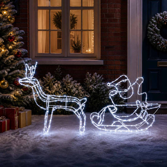 vidaXL Kerstdecoratie rendier en slee LOVIISA 320 LED's Koel wit