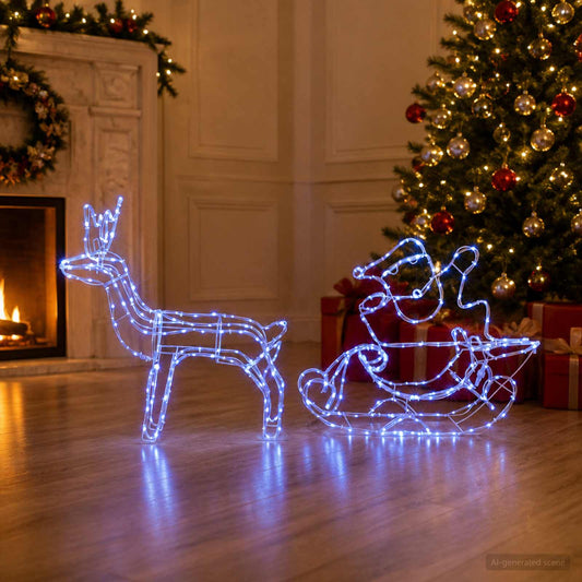 vidaXL Kerstdecoratie rendier en slee LOVIISA 320 LED's Blauw