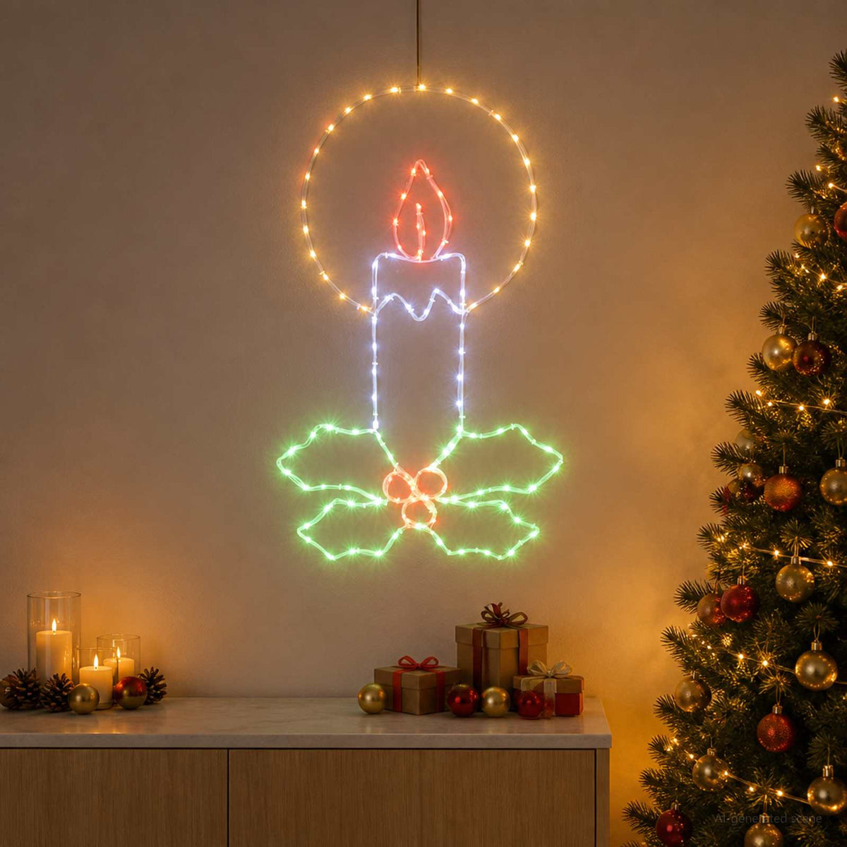 LED-lichtslang kaars met hulst LOVIISA 120 LED's Meerkleurig en is nu te koop bij PeponiXL, paradijselijk wonen!