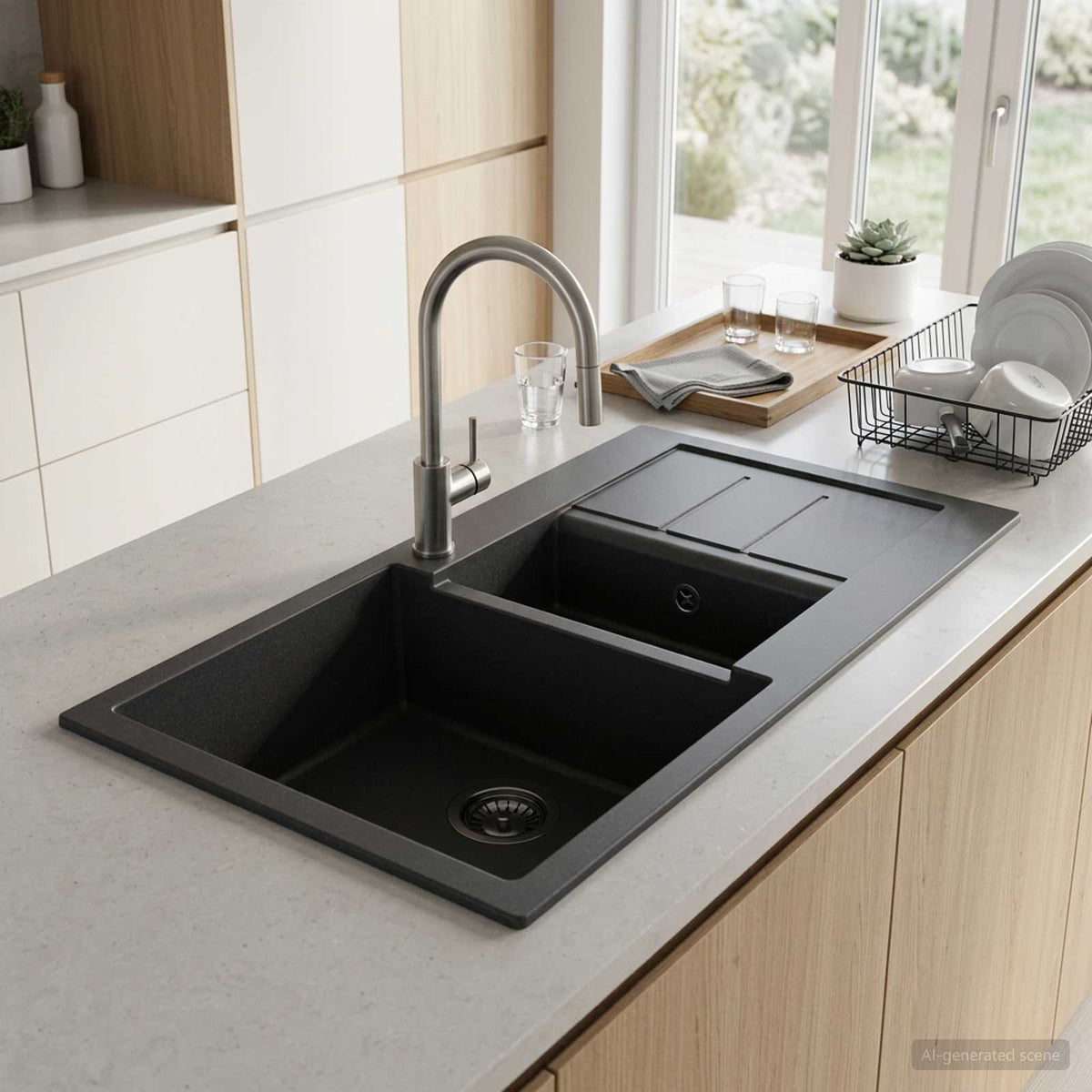 Keukenspoelbak met dubbele bak Graniet 80 x 50 x 30.5 cm is nu te koop bij PeponiXL, paradijselijk wonen!