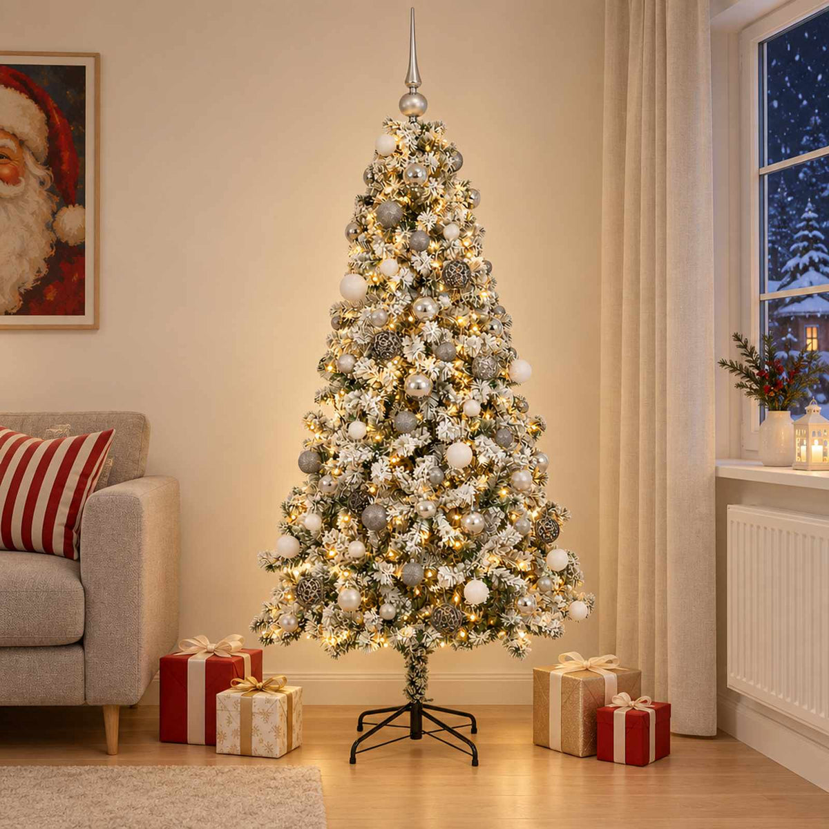vidaXL Kunstkerstboom met Ballen 240 cm 300 LED's Warmwit