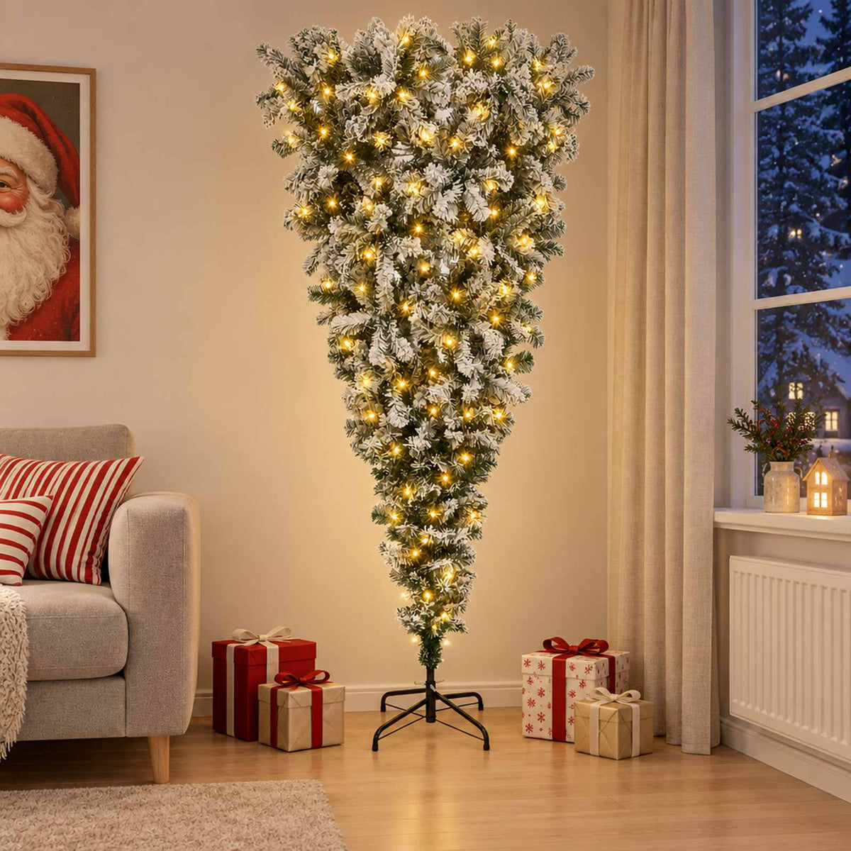 Ondersteboven Kunstmatige Gehingde Kerstboom 120 cm 150 LED's is nu te koop bij PeponiXL, paradijselijk wonen!