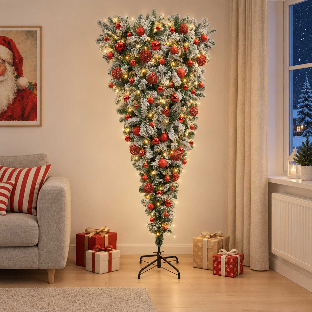 Ondersteboven Kunstmatige Gehingde Kerstboom 180 cm 300 LED's is nu te koop bij PeponiXL, paradijselijk wonen!