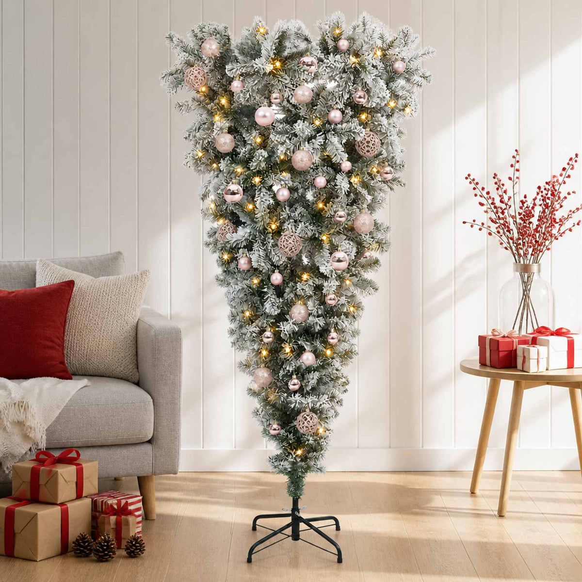 Ondersteboven Kunstmatige Gehingde Kerstboom 150 cm 150 LED's is nu te koop bij PeponiXL, paradijselijk wonen!