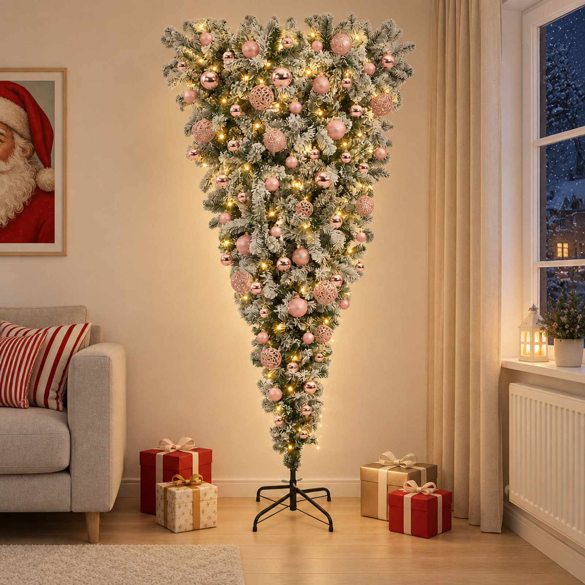 vidaXL Ondersteboven Kunstmatige Gehingde Kerstboom 240 cm 300 LED's