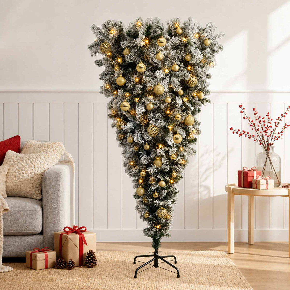 Ondersteboven Kunstmatige Gehingde Kerstboom 150 cm 150 LED's is nu te koop bij PeponiXL, paradijselijk wonen!