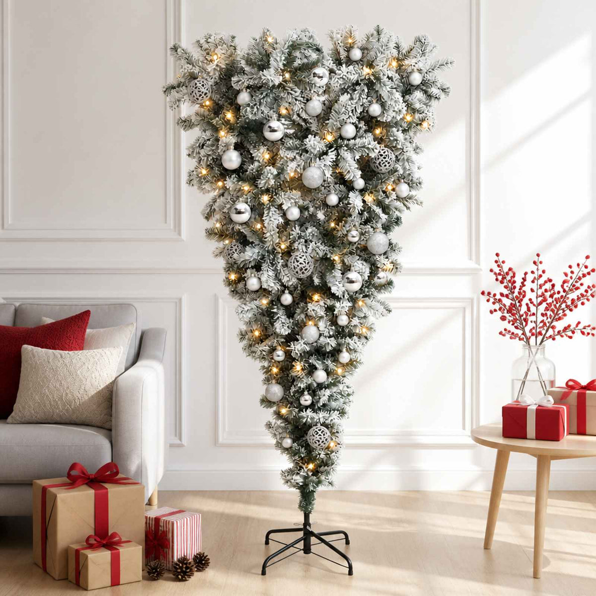 Ondersteboven Kunstmatige Gehingde Kerstboom 150 cm 150 LED's is nu te koop bij PeponiXL, paradijselijk wonen!