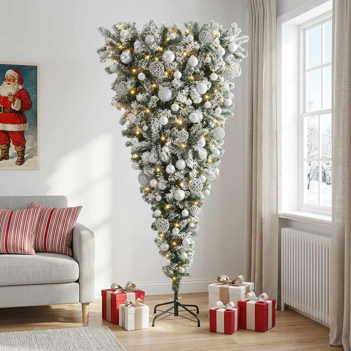 vidaXL Ondersteboven Kunstmatige Gehingde Kerstboom 240 cm 300 LED's
