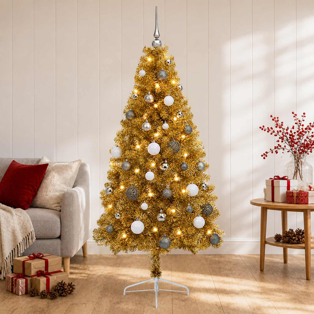 vidaXL Kunstkerstboom met kerstbal 150 cm 150 LED's Warmwit