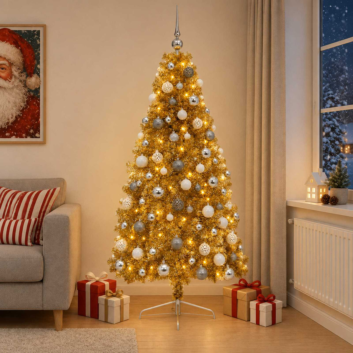 vidaXL Kunstkerstboom met kerstbal 180 cm 300 LED's Warmwit