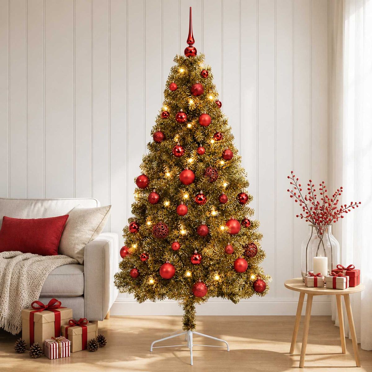 vidaXL Kunstkerstboom met kerstbal 150 cm 150 LED's Warmwit
