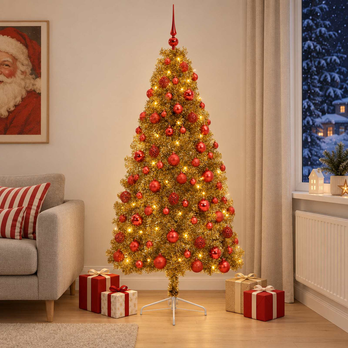 Kunstkerstboom met kerstbal 180 cm 300 LED's Warmwit is nu te koop bij PeponiXL, paradijselijk wonen!