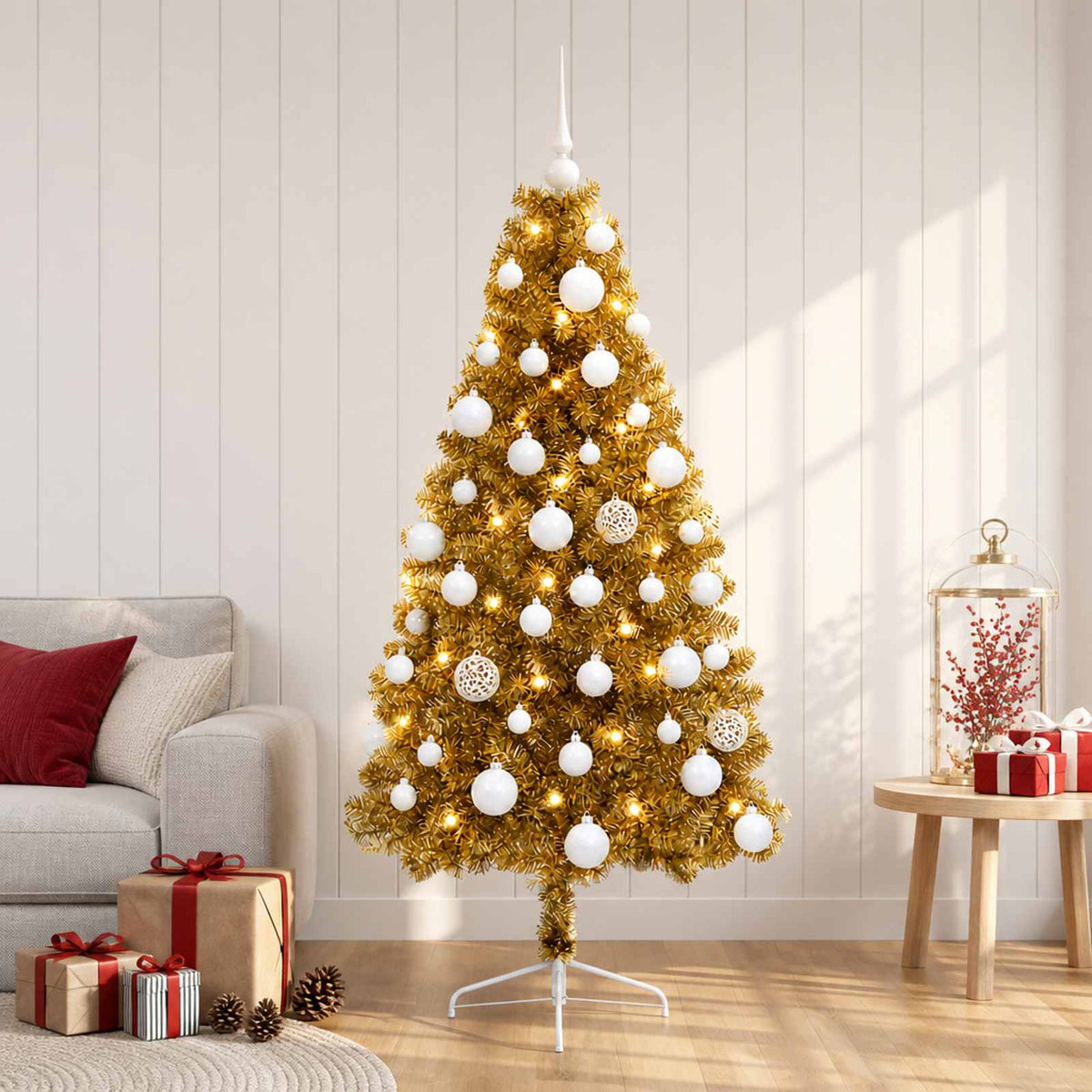 vidaXL Kunstkerstboom met kerstbal 150 cm 150 LED's Warmwit