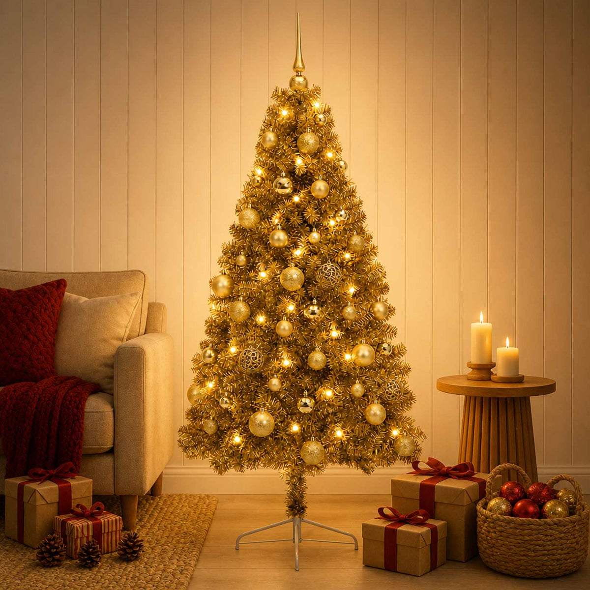 vidaXL Kunstkerstboom met kerstbal 150 cm 150 LED's Warmwit