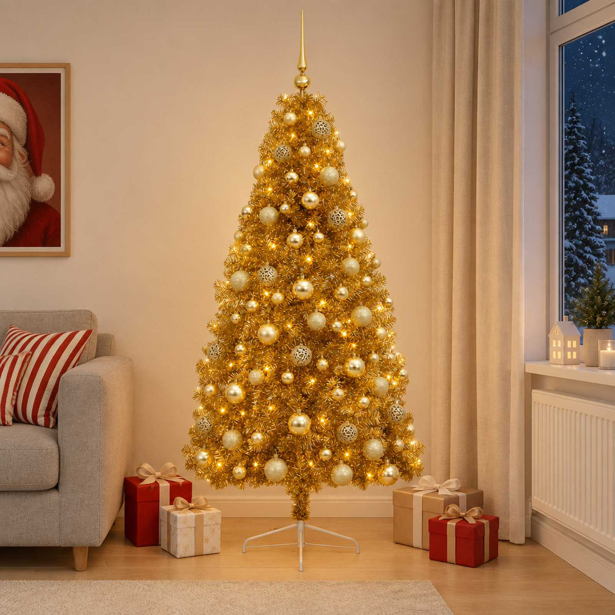 vidaXL Kunstkerstboom met kerstbal 180 cm 300 LED's Warmwit